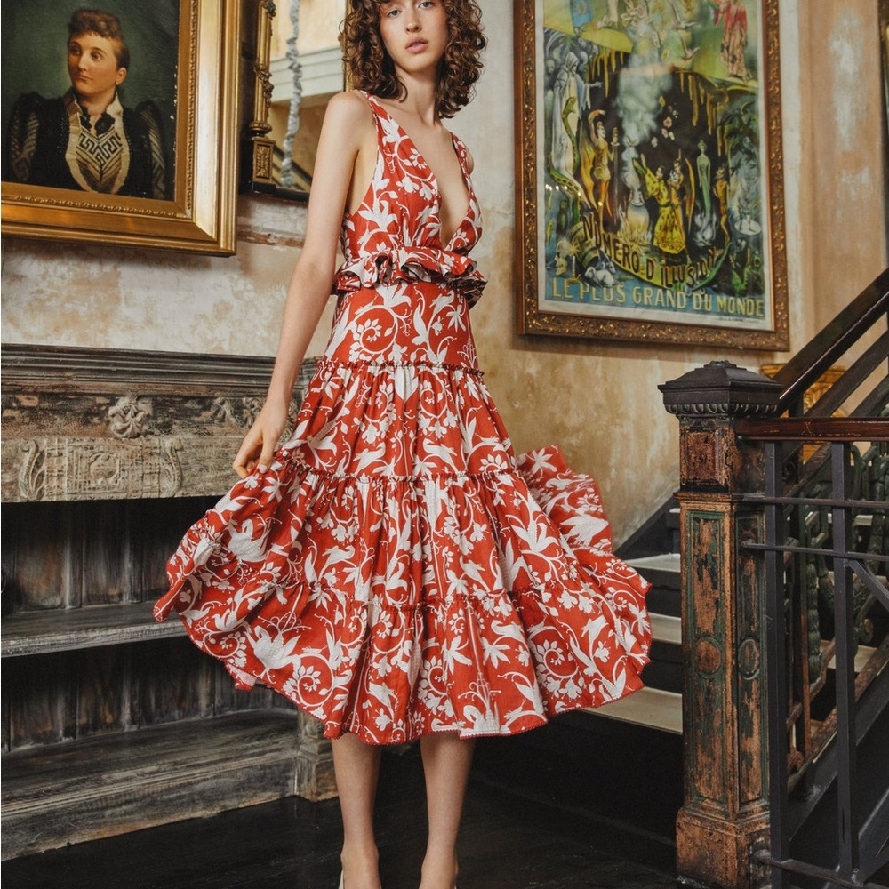 Agua by Agua Bendita Linen Lago Maiz Midi Dress Extra Small